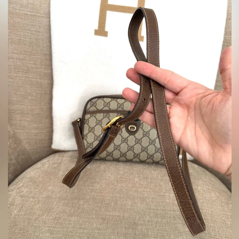 Gucci authentic brown monogram coated canvas crossbody bag brown leather - Picture 14 of 16